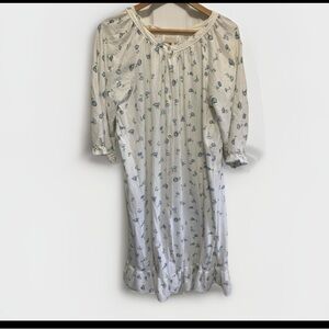 Roamans Vintage Women's 2X-3x Floral Granny Gown Housecoat Cottagecore Blue